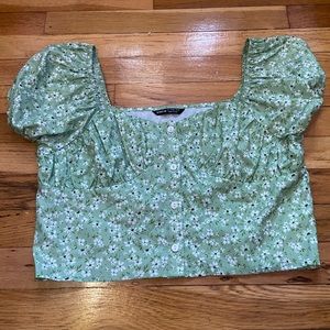 Shein cropped top, green with flowers,